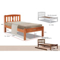 Slatted wooden bed frame finishes with trundle view and dimensions