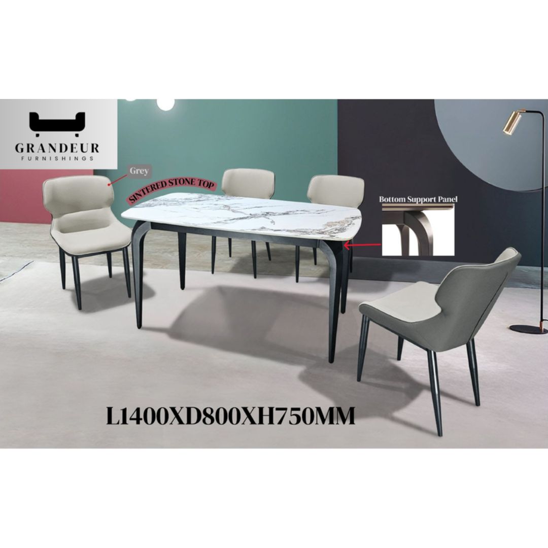 Sintered Stone Top Dining Table Set with Grey Chairs 1+4