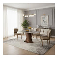 Elegant Marble Dining Table Set with Ash Wood Base & Leather Chairs 1+4 Grandeur Furnishings