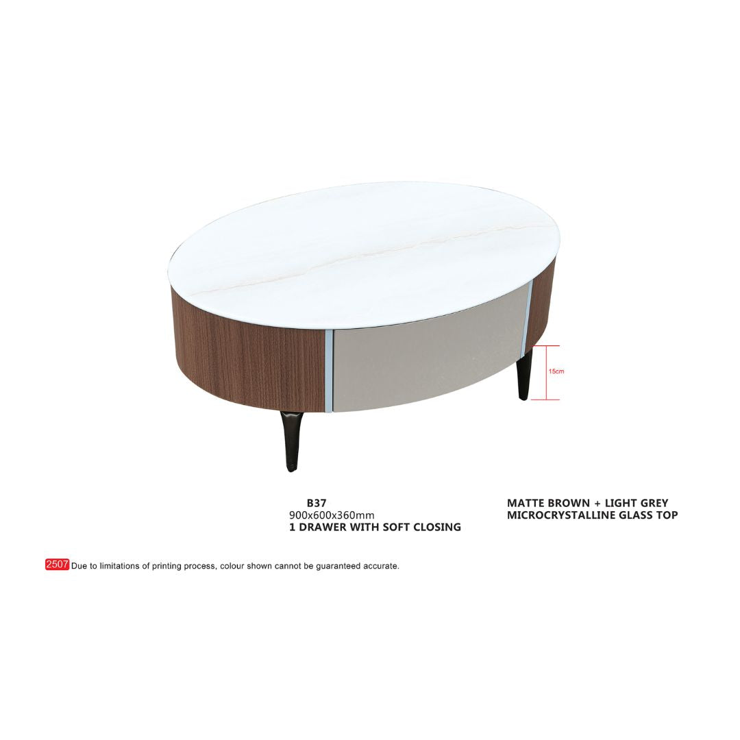 Elegant Oval Coffee Table with Soft-Closing Drawer