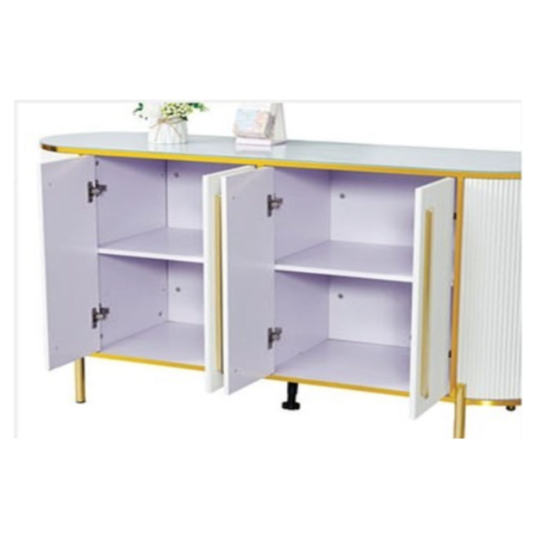 Elegant Curved Side Cabinet with Tempered Glass Top