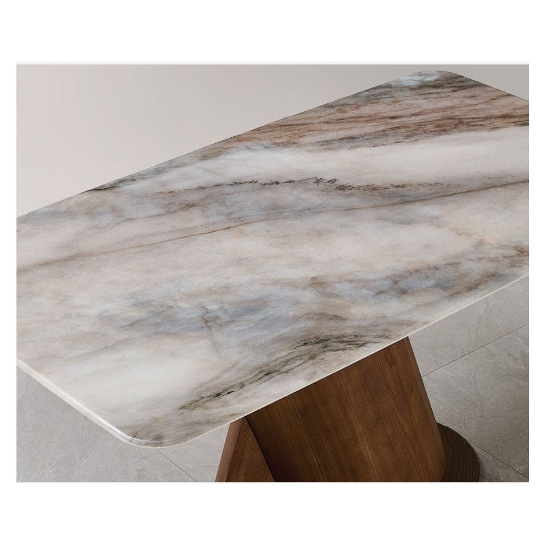 Elegant Marble Dining Table Set with Ash Wood Base & Leather Chairs 1+4