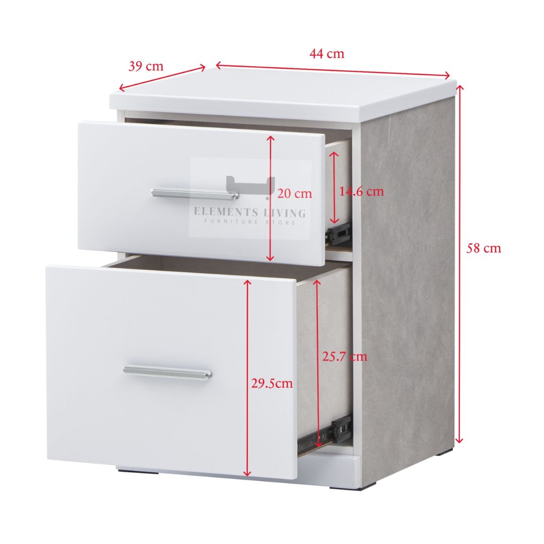 Modern 2-Drawer Bedside Table in White & Grey Finish