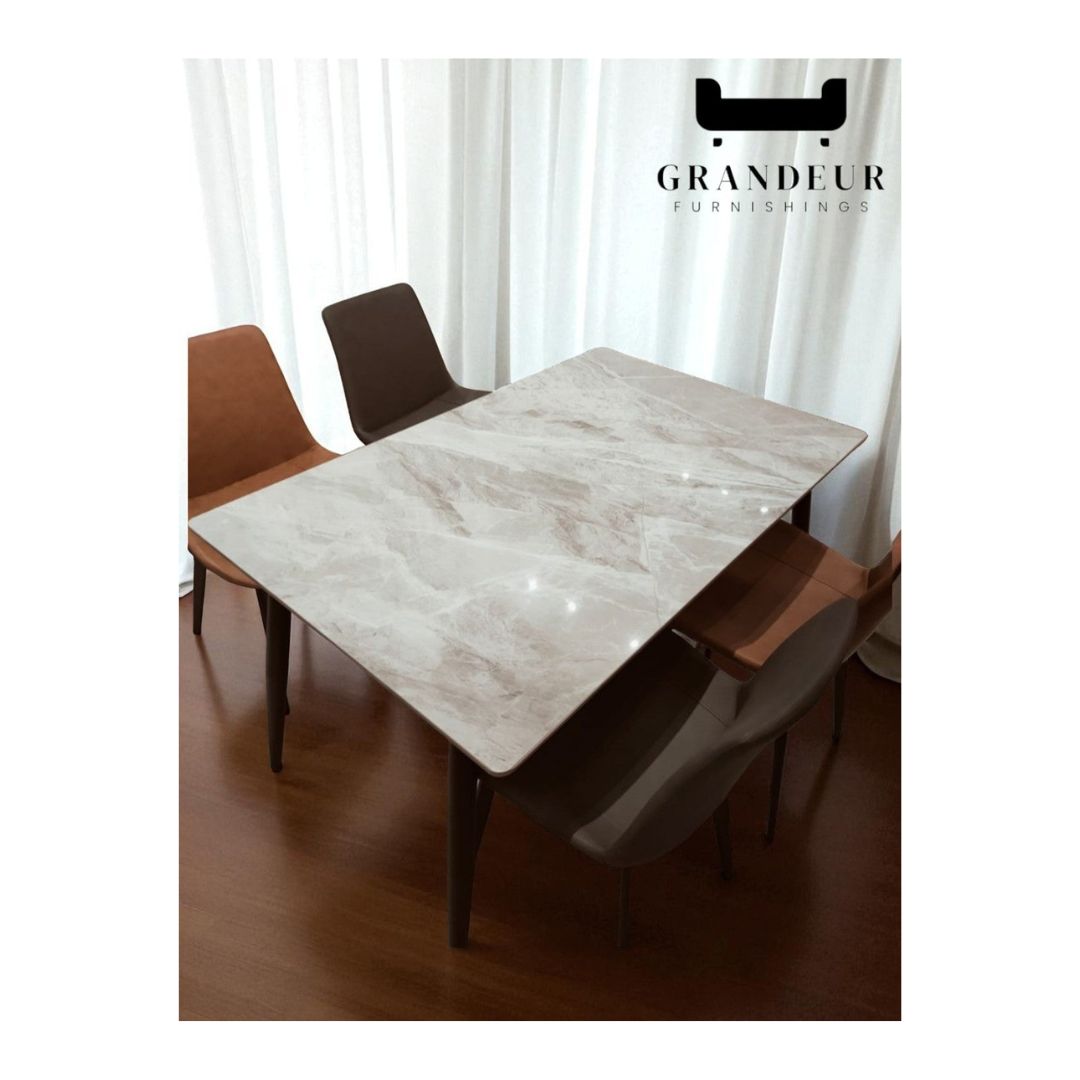 Elegant 1+4 Dining Table Set with Sintered Stone Top – Choice of White or Grey Stone Top with 4 Chairs