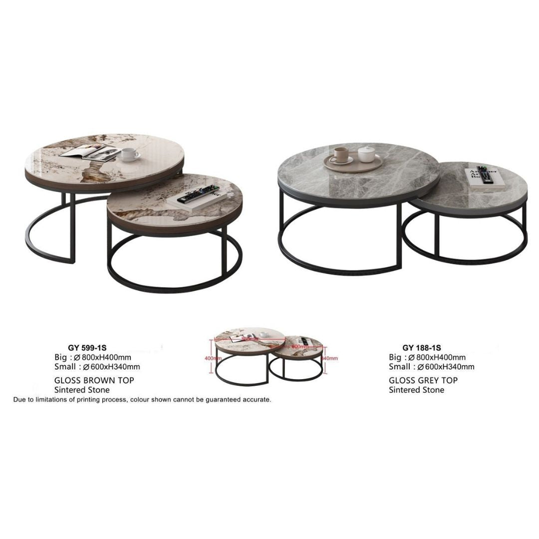 Elegant Round Nesting Coffee Table with Gloss Sintered Stone Top