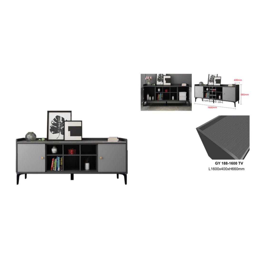 Sleek Modern TV Console (2 Options) – 1600mm, Stylish Storage with Walnut or Grey Finish