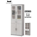Elegant Light Grey Bookcase Display Cabinet with Glass Doors, Drawers & Shelves Grandeur Furnishings