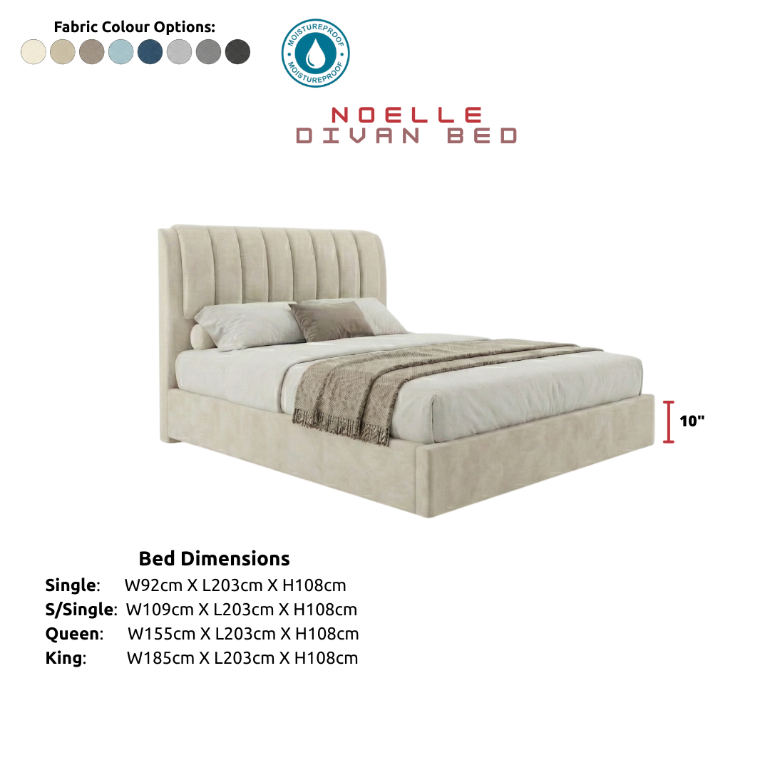 Noelle Premium Fabric Divan Bed Frame | Modern Fluted Headboard