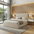 Cream Noelle bed beside a large window