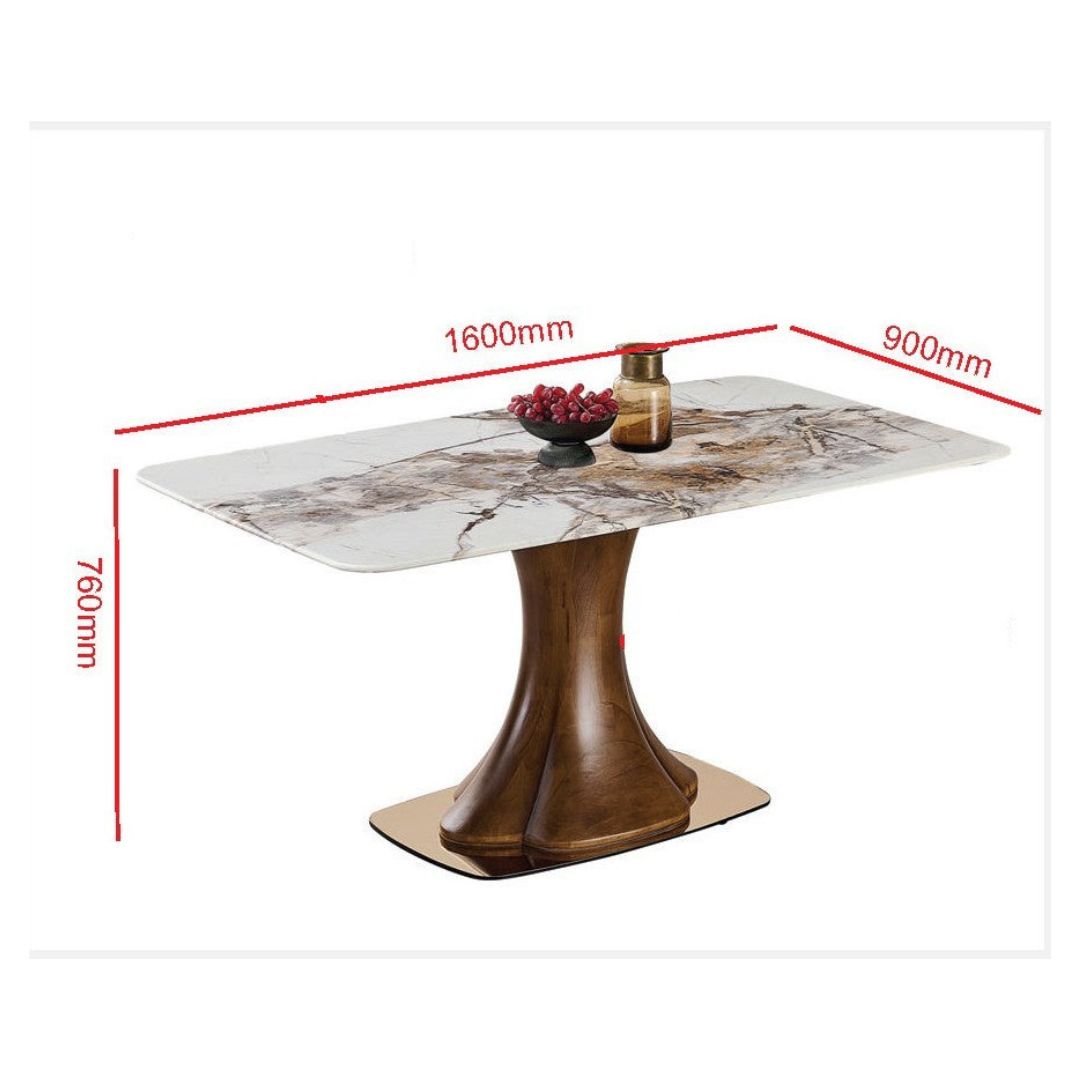 Luxurious Marble Dining Table Set with Ash Wood Base & Elegant Pet Friendly Leather Chairs 1+4