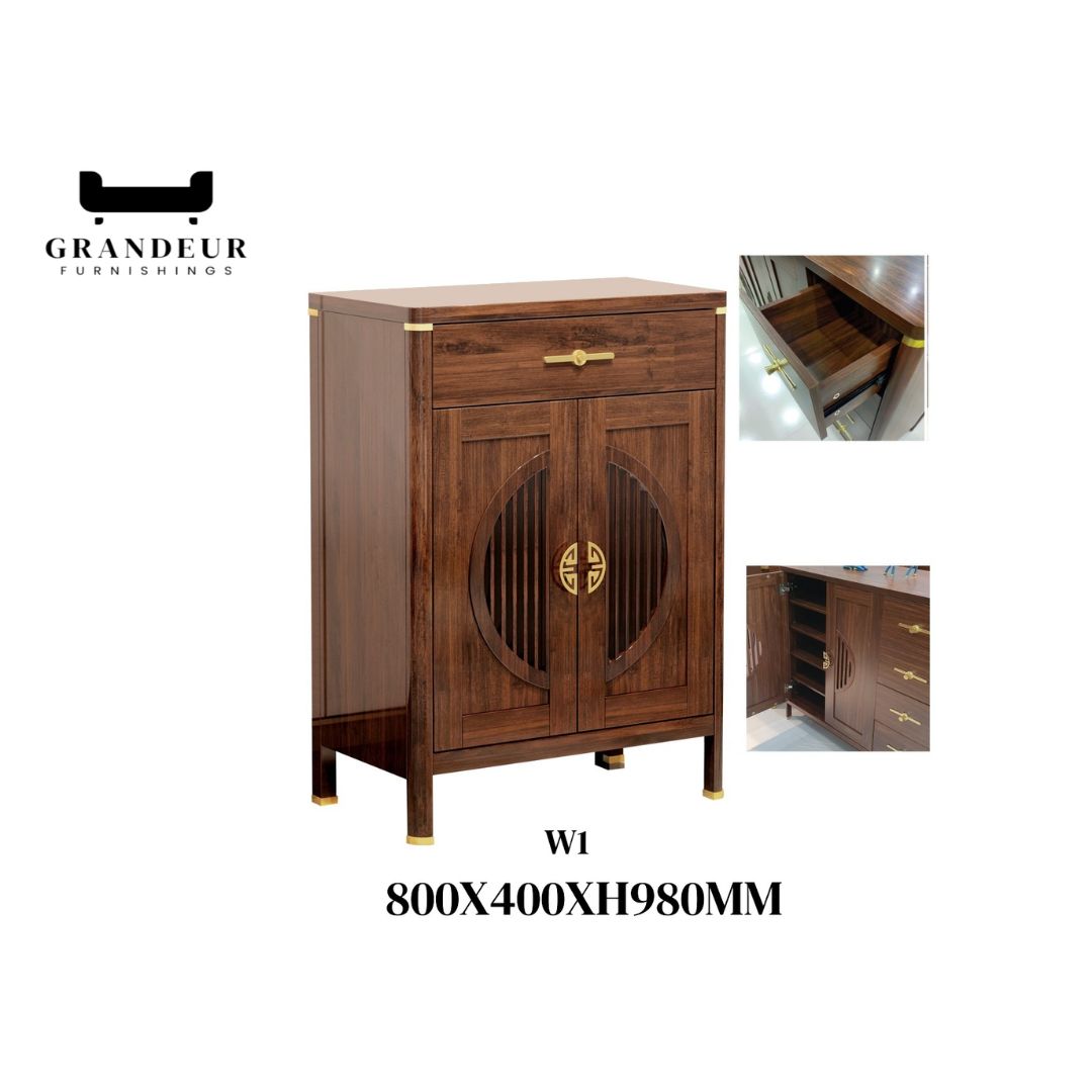 Elegant Wooden Sideboard Side Cabinet with Brass Accents