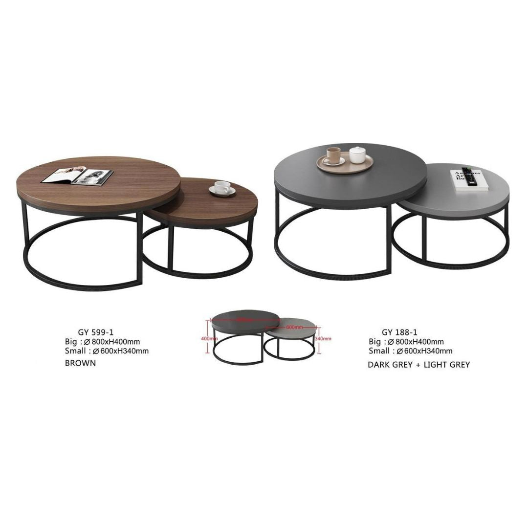 Elegant Round Nesting Coffee Table with Gloss Sintered Stone Top