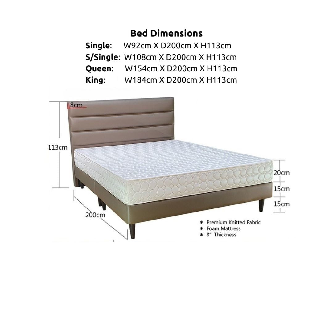 Modern Divan Bed with 8-Inch Foam Mattress | PU Leather Upholstered Bed Frame and Mattress Set