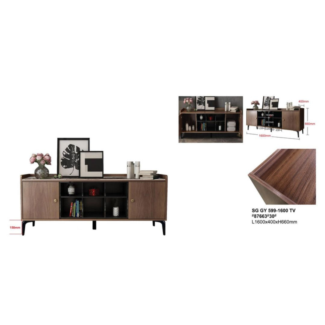Sleek Modern TV Console (2 Options) – 1600mm, Stylish Storage with Walnut or Grey Finish