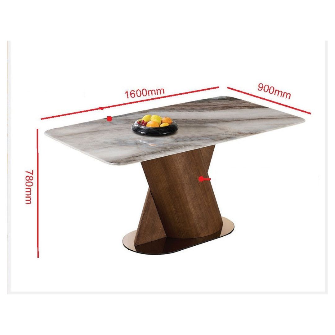 Elegant Marble Dining Table Set with Ash Wood Base & Leather Chairs 1+4