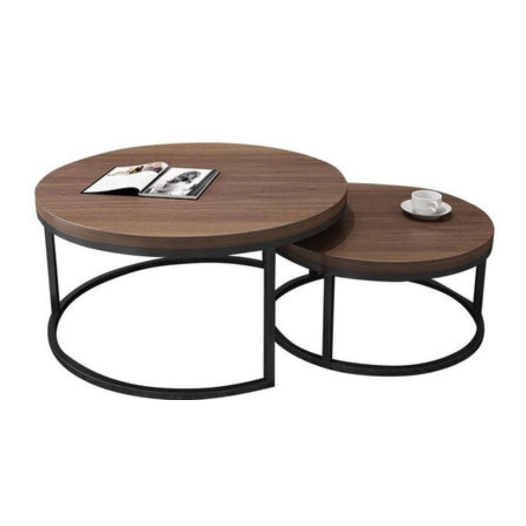 Elegant Round Nesting Coffee Table with Gloss Sintered Stone Top