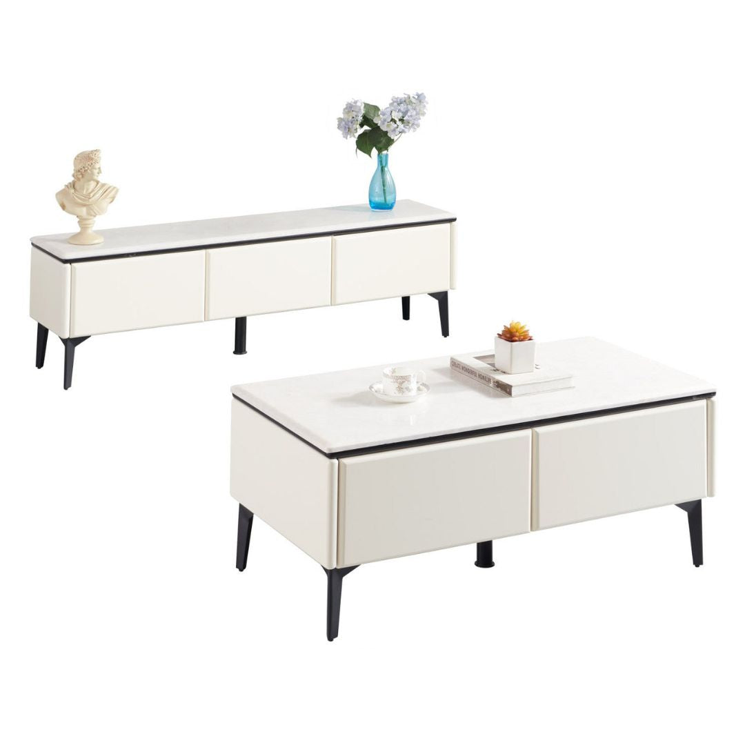 Contemporary TV Console & Coffee Table Set – Sleek White Design, Spacious Storage