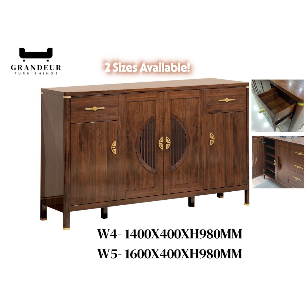 Elegant Wooden Sideboard Side Cabinet with Brass Accents