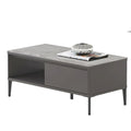 Grey coffee table with open shelf and black legs
