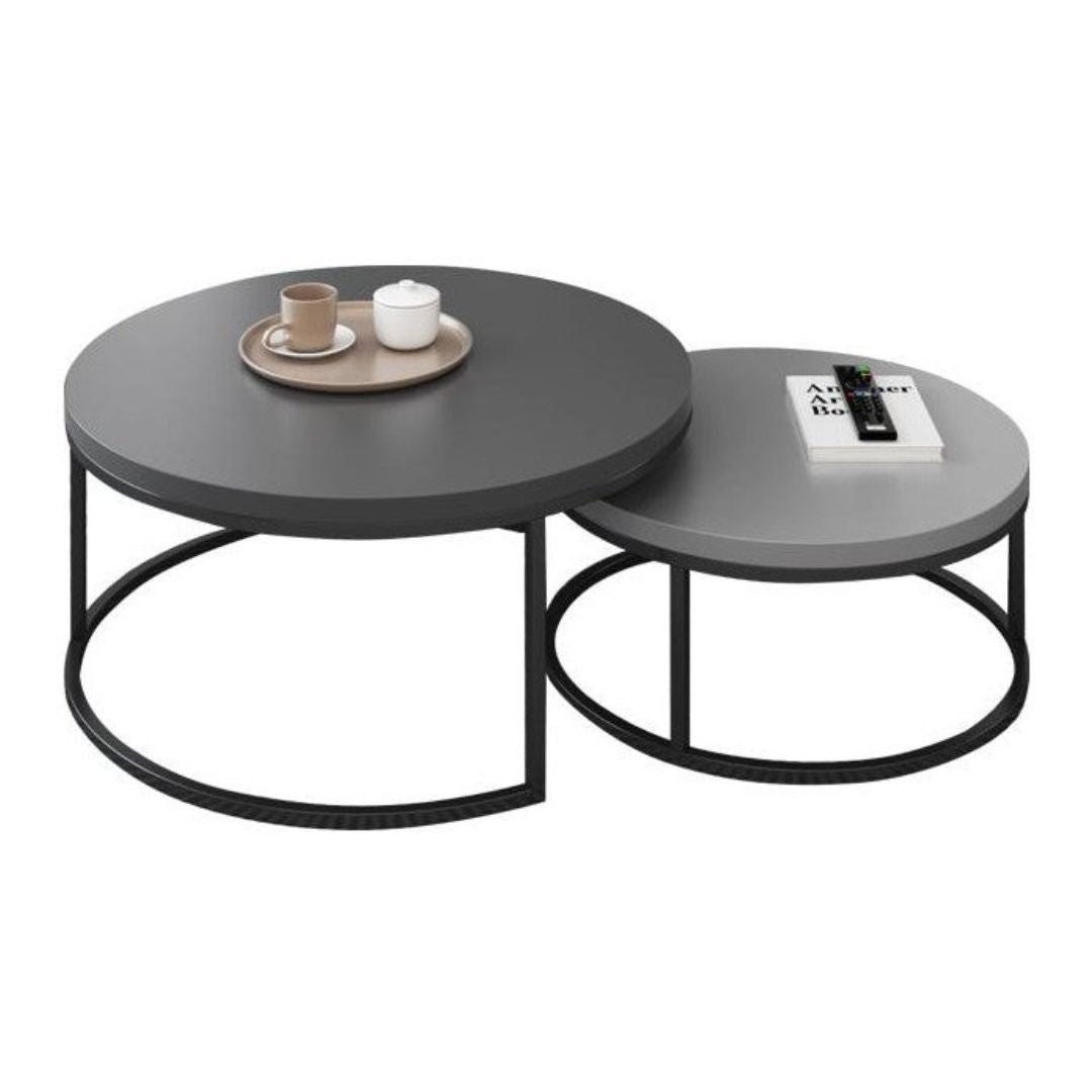 Elegant Round Nesting Coffee Table with Gloss Sintered Stone Top