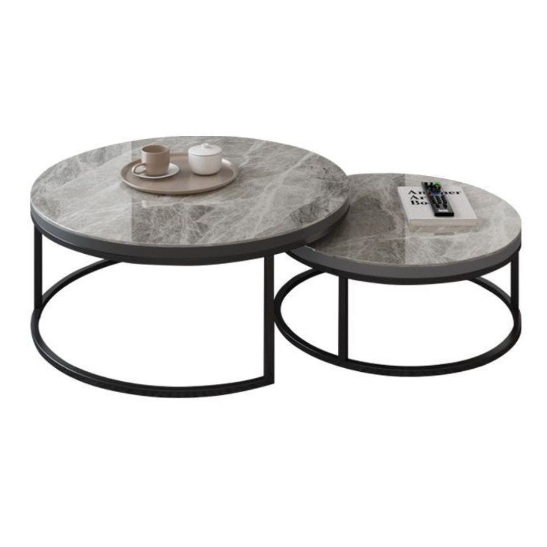 Elegant Round Nesting Coffee Table with Gloss Sintered Stone Top