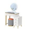 White dressing table with round mirror and right drawers