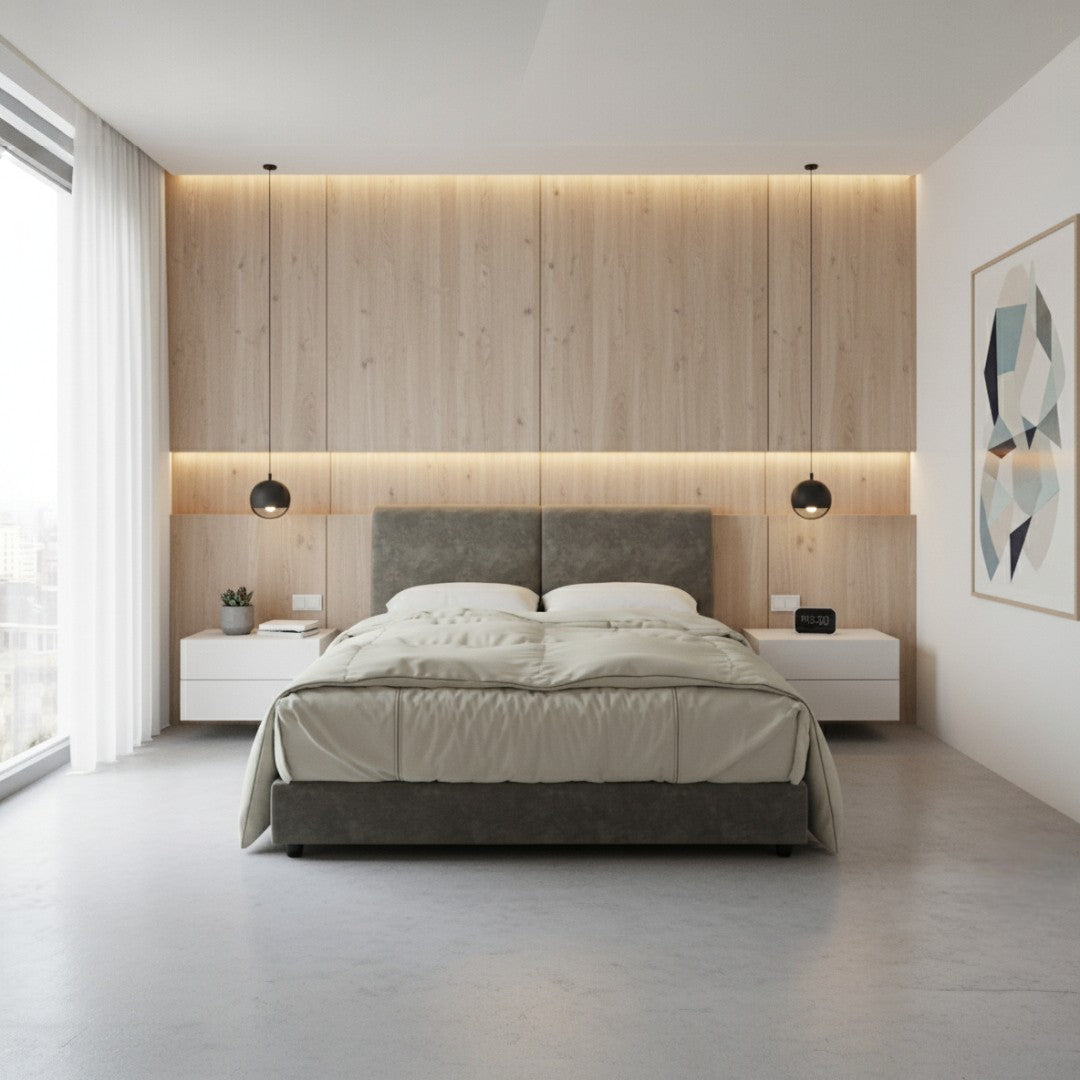 Minimalist Fabric Bed Frame with Soft Panel Headboard