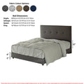 Dark grey button-tufted bed with colour options and dimensions