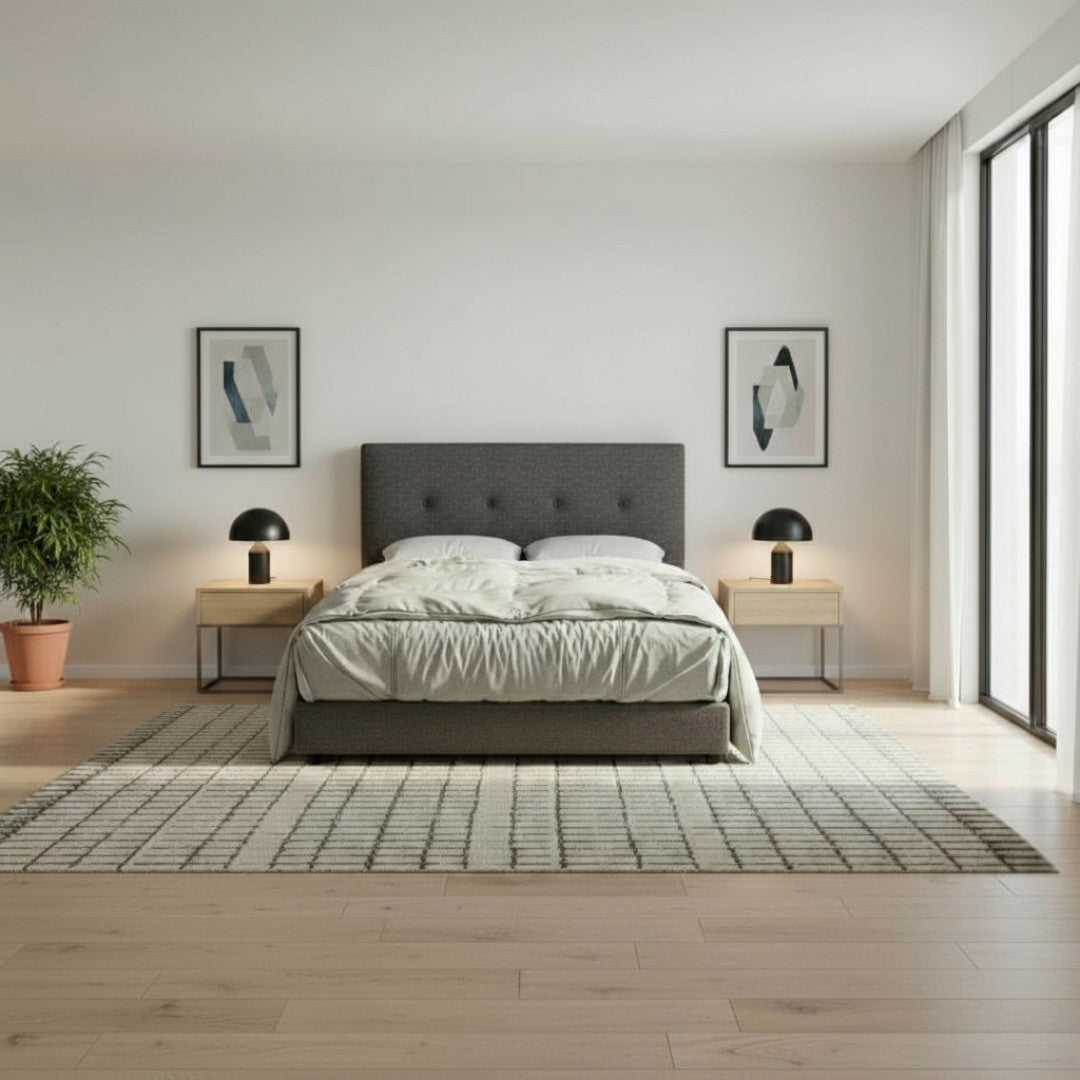 Modern Fabric Upholstered Bed Frame with Button-Tufted Headboard