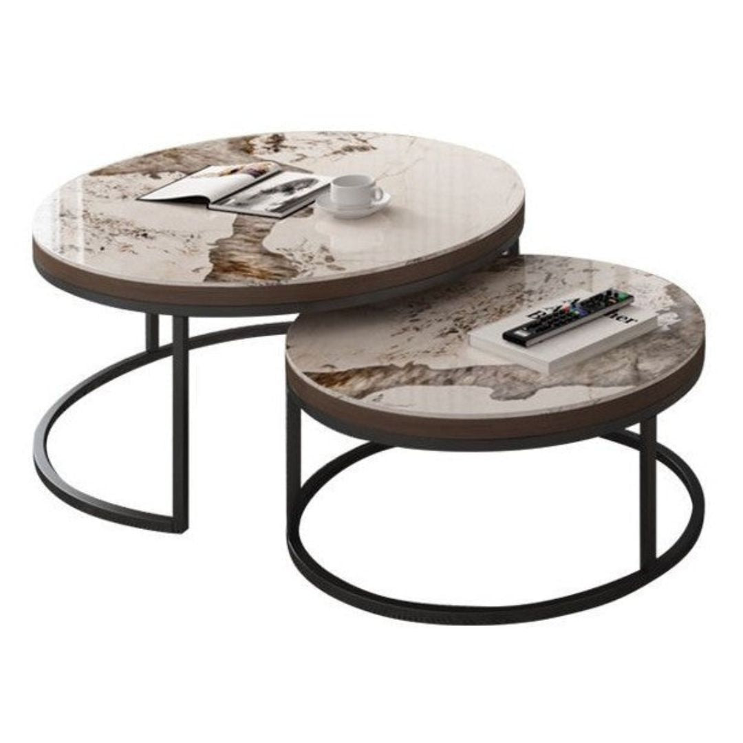 Elegant Round Nesting Coffee Table with Gloss Sintered Stone Top