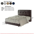 Dark grey tufted bed with colour options and dimensions