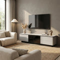Astrid TV console beneath a television beside a bright window
