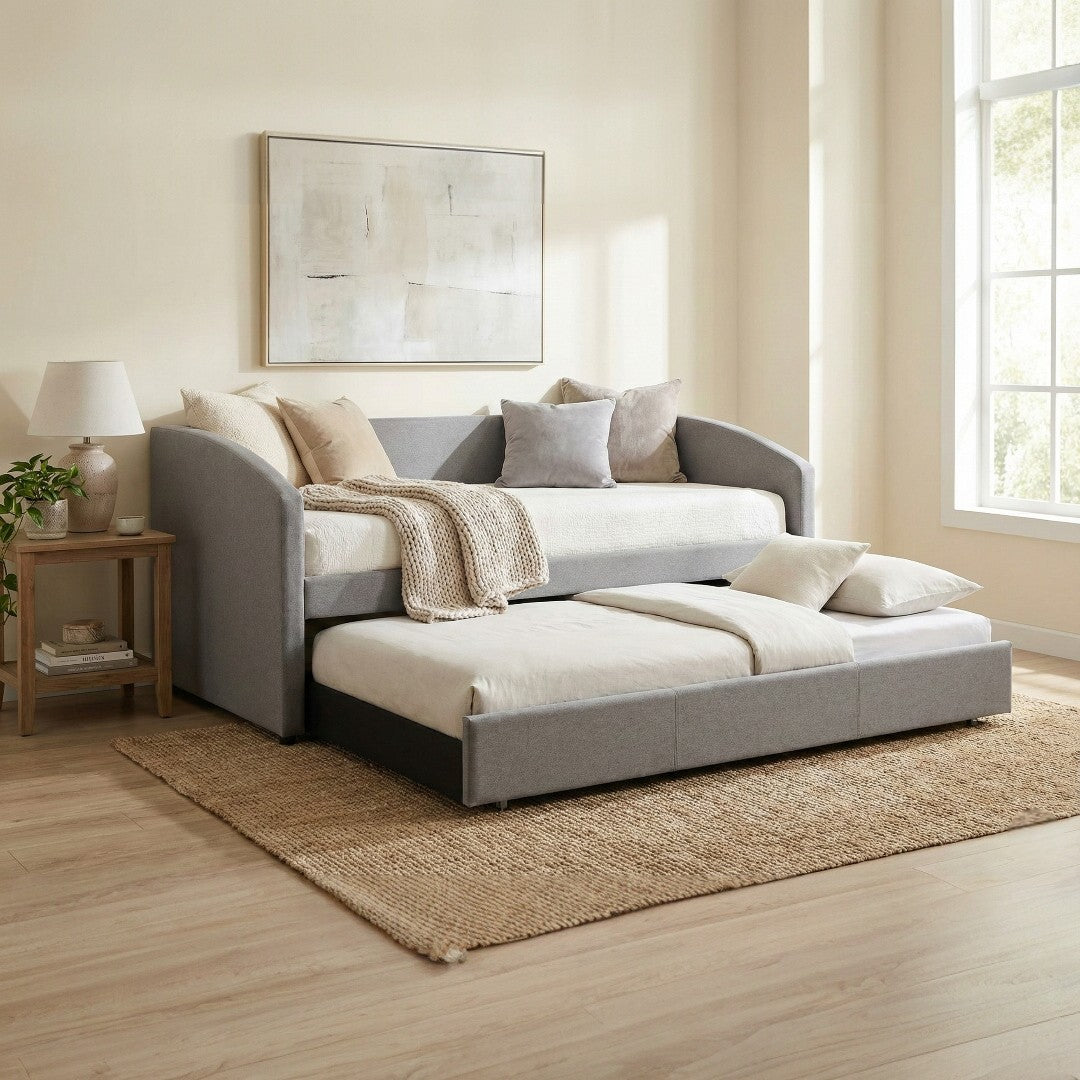 Estelle Daybed with Pull-Out Trundle | Minimalist Curved Sofa Bed