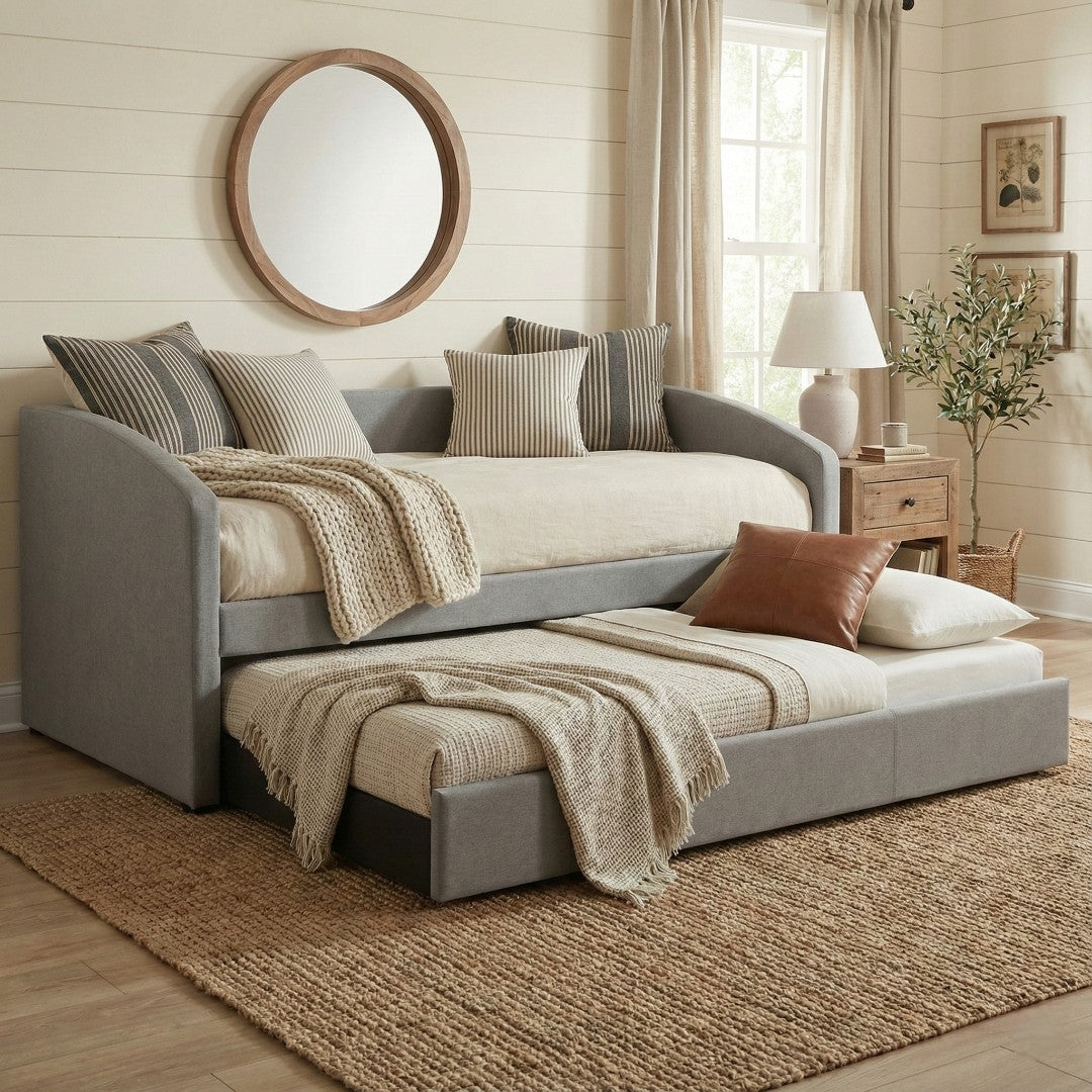 Estelle Daybed with Pull-Out Trundle | Minimalist Curved Sofa Bed