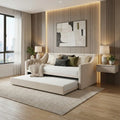 Cream Vionis daybed with lower trundle extended in a bedroom