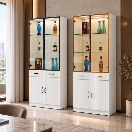 Modern Glass Display Cabinet with Storage Grandeur Furnishings