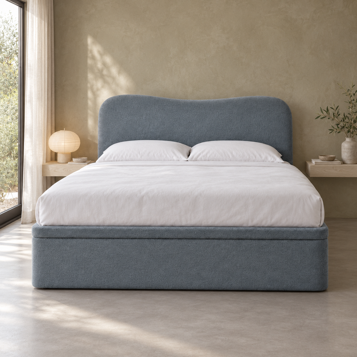 Fiora Curved Headboard Fabric Storage Bed Frame