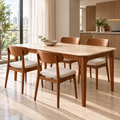 Valenza Travertine Top & Solid Wood Dining Set Grandeur Furnishings