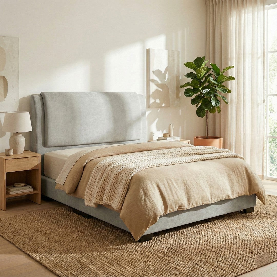 Vionne Nordic Luxury Bed Frame | Easy-Clean Premium Fabric | Elegant High Headboard