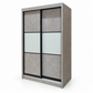 Alden grey sliding-door wardrobe with black trim and pale centre panels, angled view