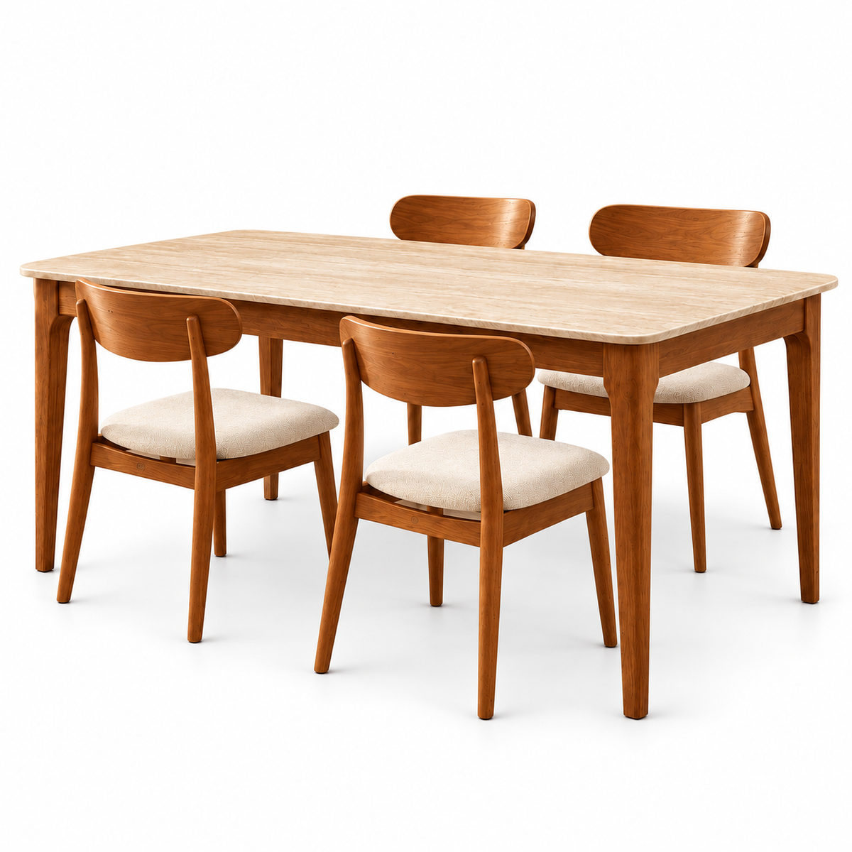 Valenza Travertine Top & Solid Wood Dining Set Grandeur Furnishings