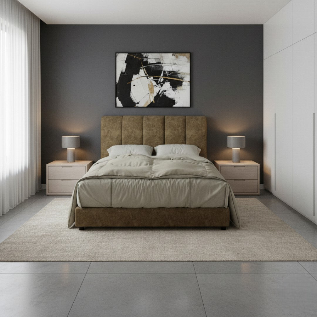 Modern Upholstered Bed Frame with Vertical Panel Headboard