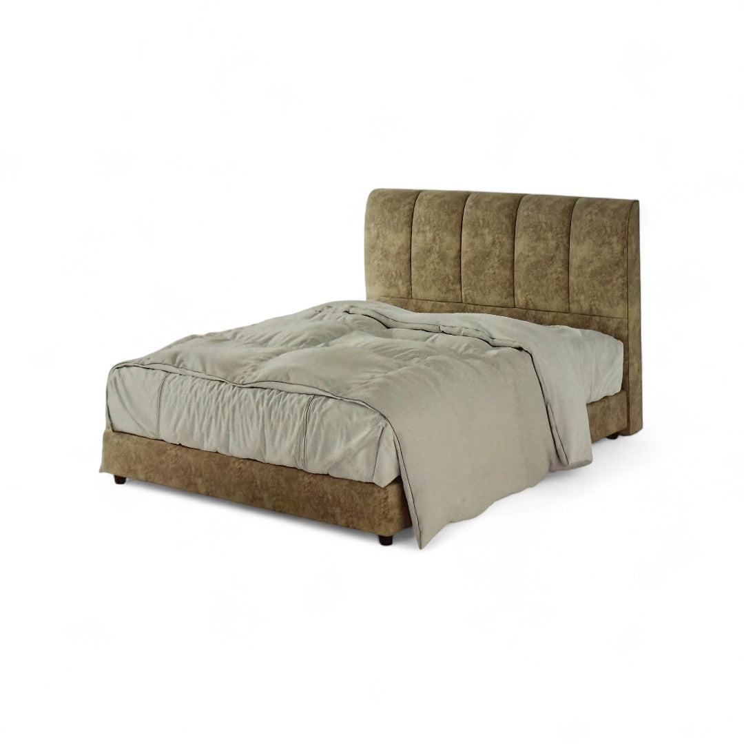 Modern Upholstered Bed Frame with Vertical Panel Headboard