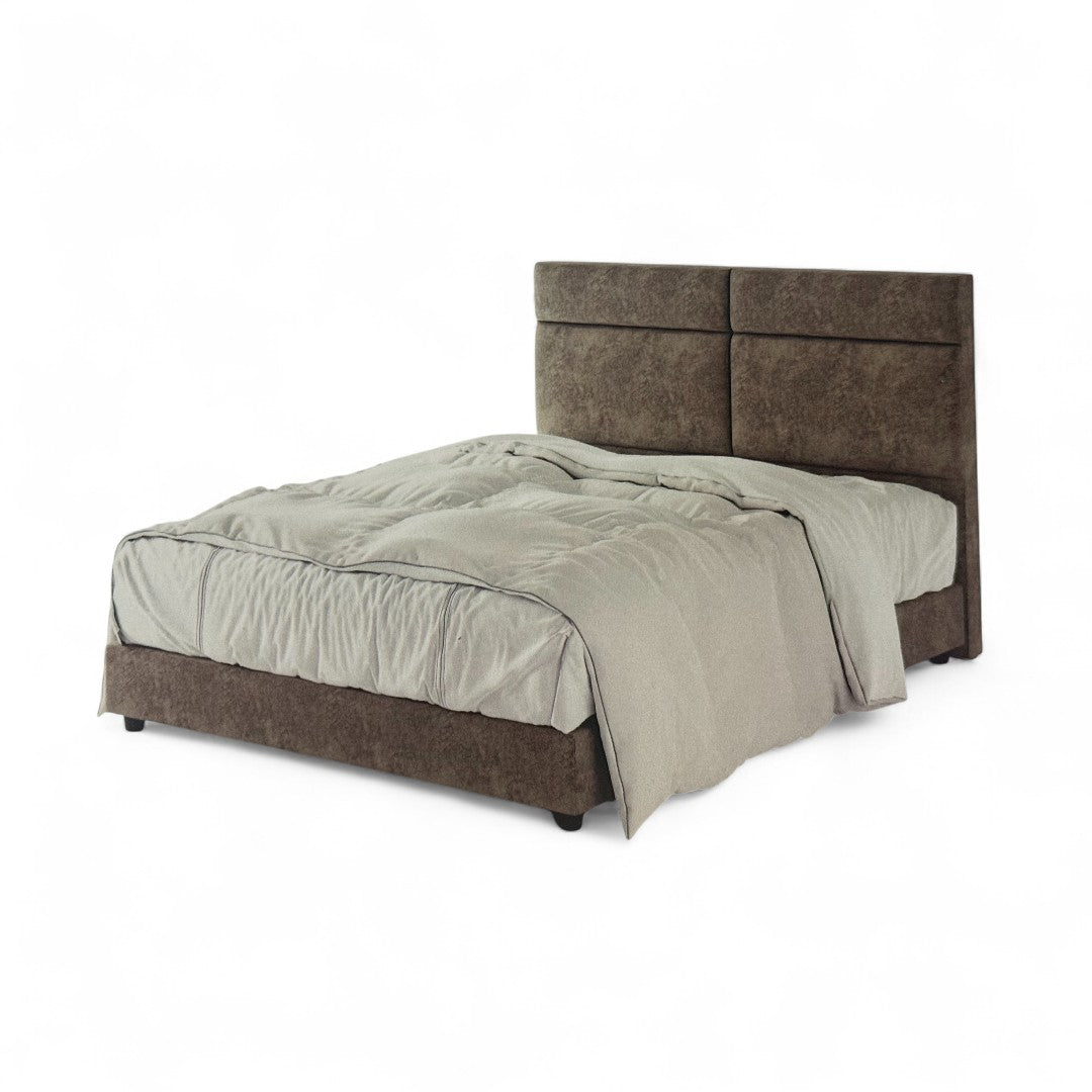 Modern Fabric Bed Frame with Cushioned Panel Headboard