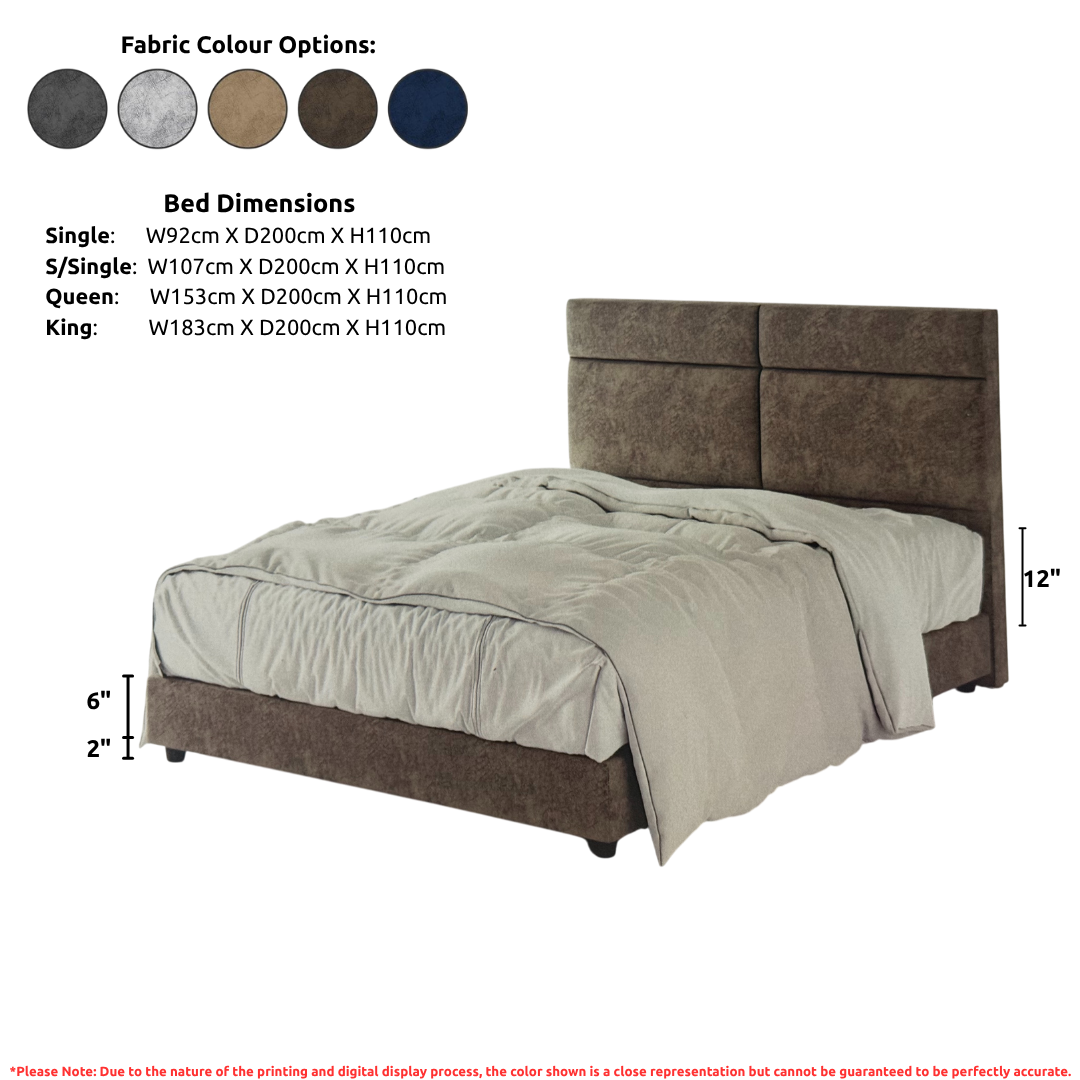 Modern Fabric Bed Frame with Cushioned Panel Headboard