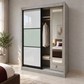 Marlow wardrobe partly open, showing hanging space, shelves and internal mirror