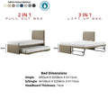 Seren Convertible Guest Bed Frame - 3-in-1 Pull Out & Lift Up Trundle Bed - Space Saving High Headboard Bed Grandeur Furnishings