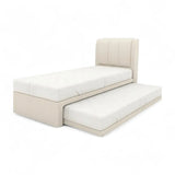 Cream Averra guest bed with vertical-channel headboard and lower trundle