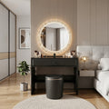 Vivienne Black Vanity Desk with Crystal LED Mirror & Stool Grandeur Furnishings