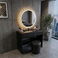 Vivienne Black Vanity Desk with Crystal LED Mirror & Stool Grandeur Furnishings